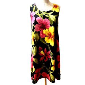 BABA HAWAII Vintage Women’s Floral Dress Hibiscus Pink, Yellow, Sz Medium